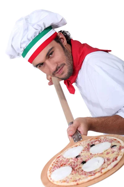 Chef Con Pizza Manos Del Cocinero —  Fotos de Stock