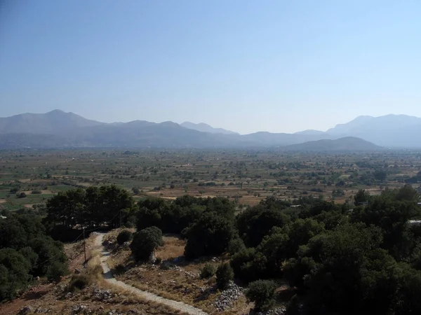 Panoramiczny Widok Lotu Ptaka Płaskowyż Lassithi Betonie Grecki Okresie Letnim — Zdjęcie stockowe