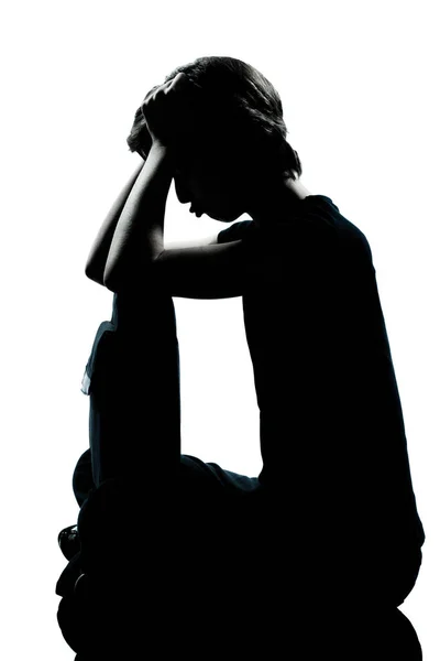 One Caucasian Young Teenager Silhouette Boy Girl Pouting Sadness Full — Stock Photo, Image