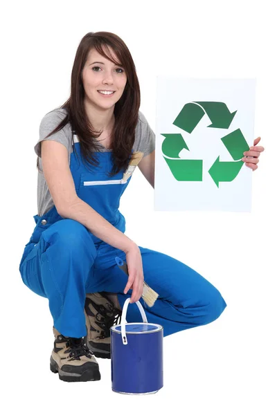 Maler Mit Recycling Symbol — Stockfoto