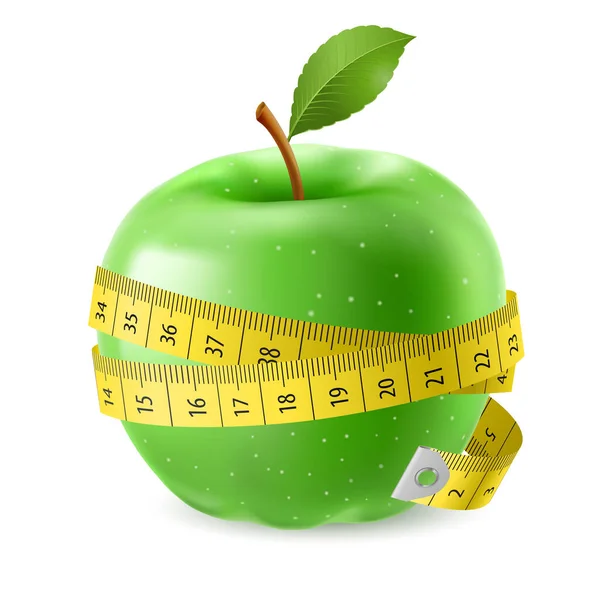 Grüner Apfel Und Maßband Abbildung Auf Weißem Hintergrund — Stockfoto