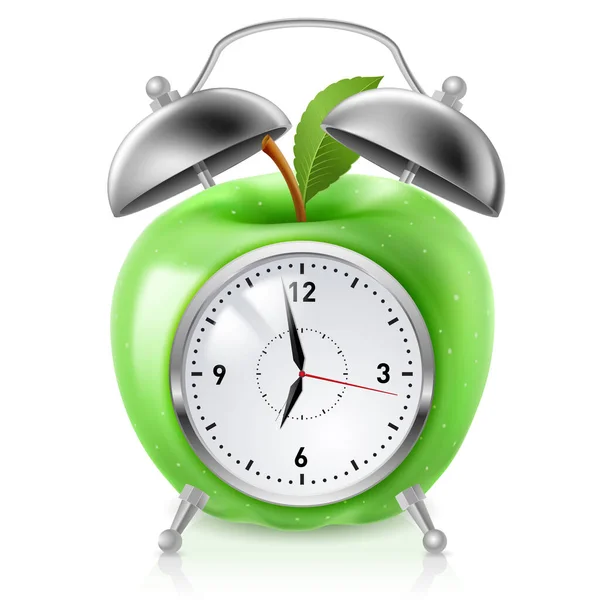 Reloj Despertador Manzana Verde Ilustración Sobre Fondo Blanco Para Diseño — Foto de Stock