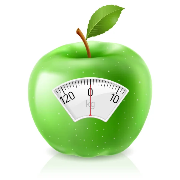Grönt Äpple Med Våg För Vägningsmaskin — Stockfoto