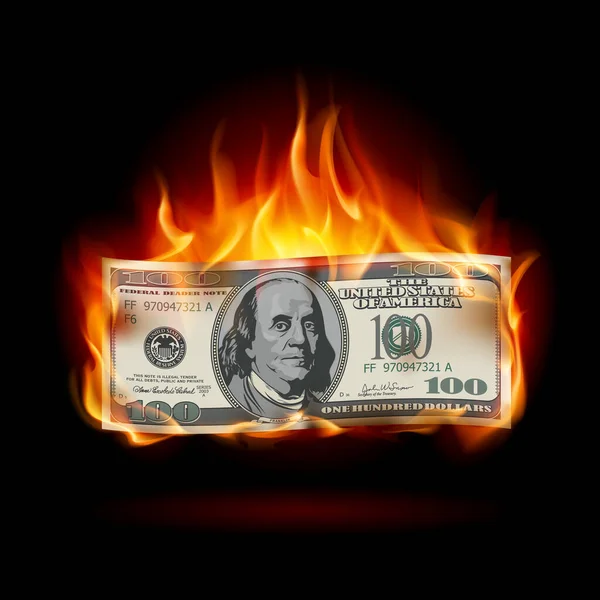 Brennender Dollar Auf Schwarzem Hintergrund Für Design — Stockfoto