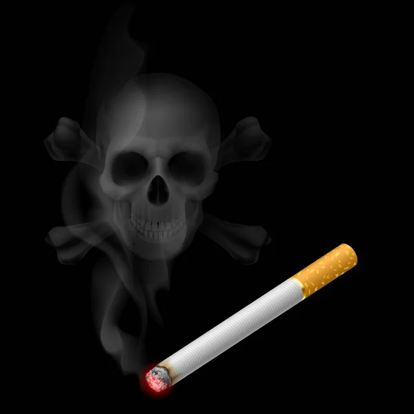 Sigarada Insan Kafatası Görünür Siyahta Sigara Dumanı — Stok fotoğraf