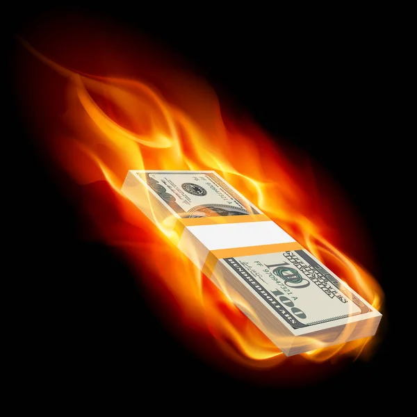 Stapel Von Dollars Flammen Abbildung Auf Schwarz — Stockfoto
