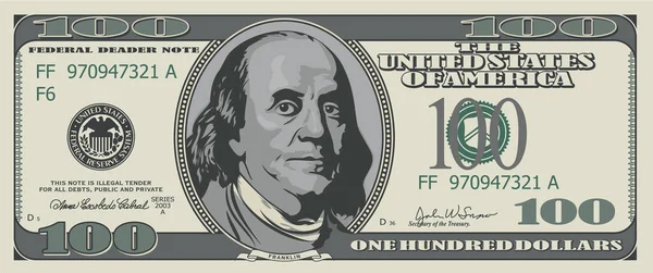 Sto Dolarów Ilustracja Izolowana Białym Tle — Zdjęcie stockowe
