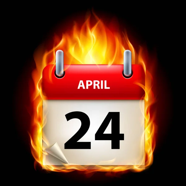 Vinte Quatro Abril Calendário Burning Icon Fundo Preto — Fotografia de Stock