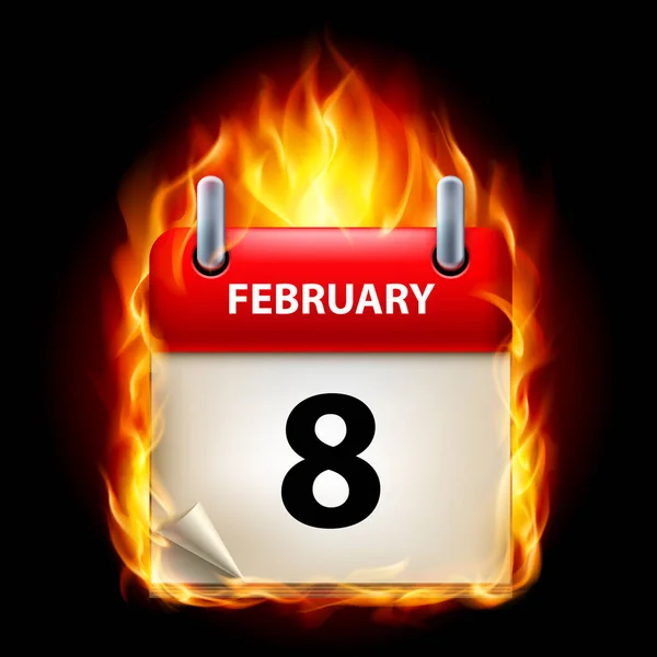 Octavo Febrero Calendario Incentivo Ardiente Sobre Fondo Negro — Foto de Stock