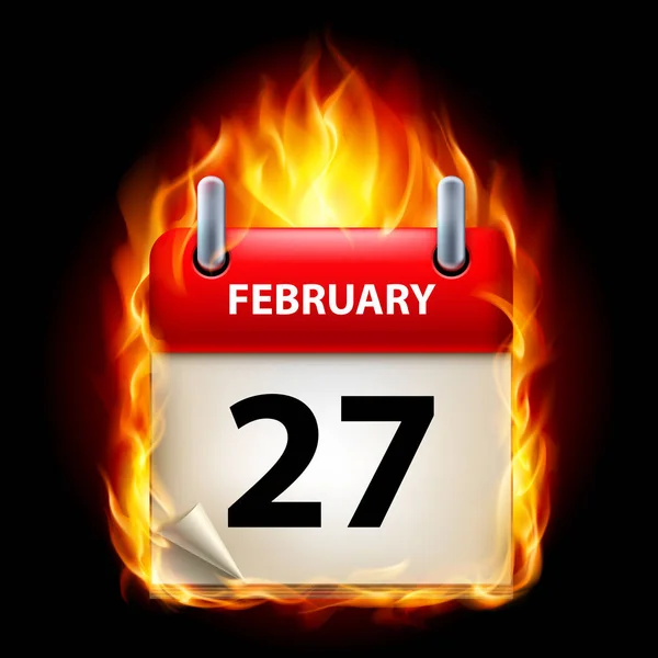 Febrero Calendario Incentivo Ardiente Sobre Fondo Negro — Foto de Stock