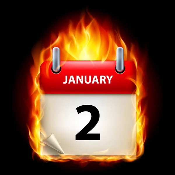Segundo Enero Calendario Incentivo Ardiente Sobre Fondo Negro —  Fotos de Stock
