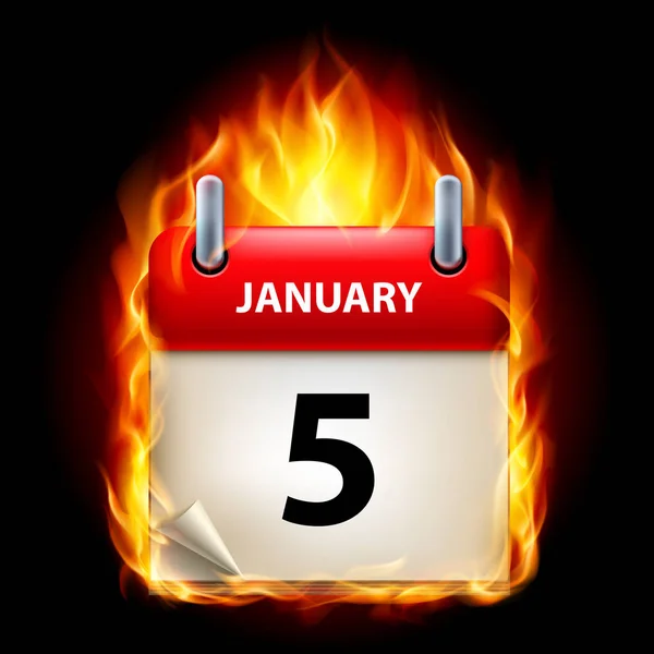 Quinto Enero Calendario Incentivo Ardiente Sobre Fondo Negro — Foto de Stock