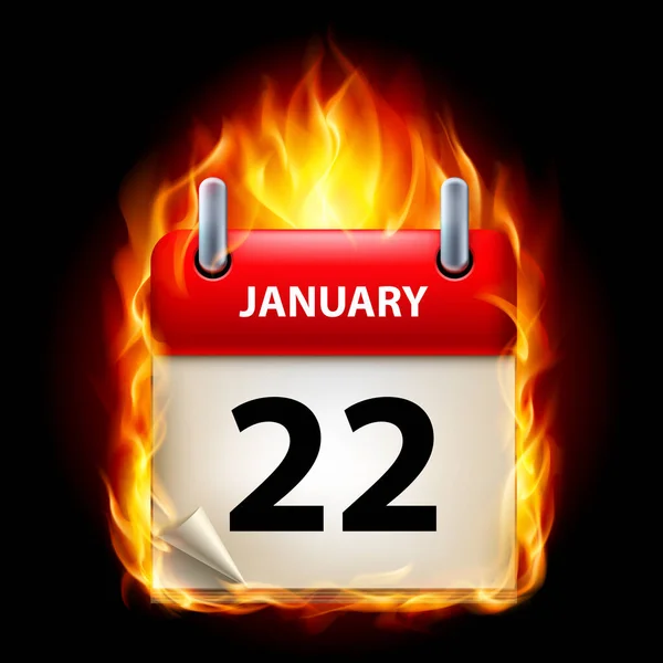 Vigésimo Segundo Enero Calendario Icono Ardiente Sobre Fondo Negro — Foto de Stock