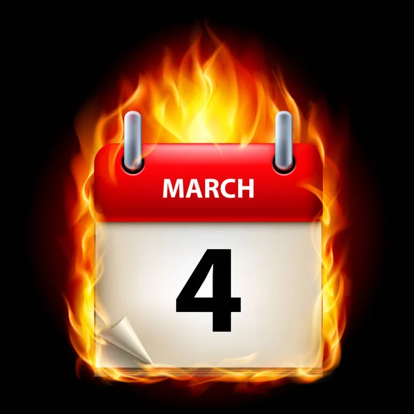 Quarta Março Calendário Burning Icon Fundo Preto — Fotografia de Stock