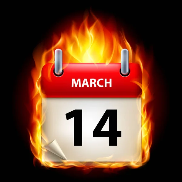 Décimo Quarto Março Calendário Burning Icon Fundo Preto — Fotografia de Stock