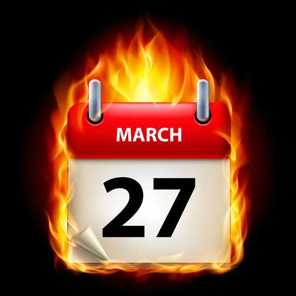 Veintisiete Marzo Calendario Icono Ardiente Sobre Fondo Negro —  Fotos de Stock