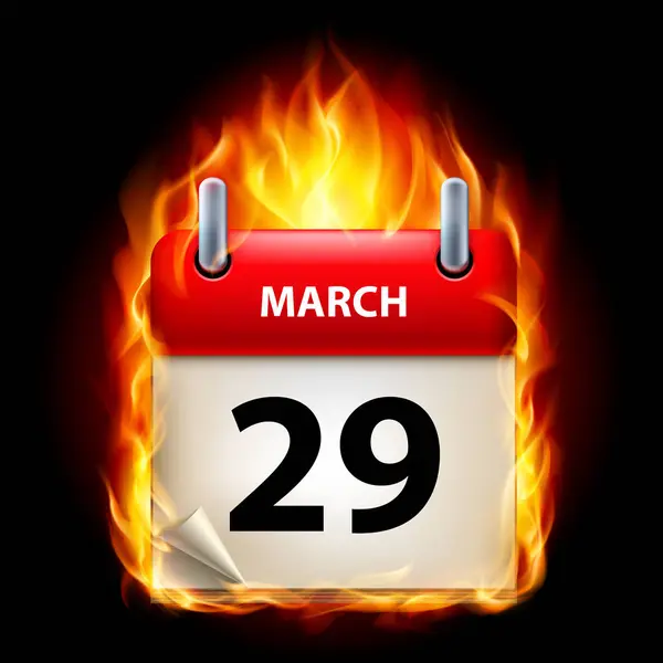 Vinte Nove Março Calendário Burning Icon Fundo Preto — Fotografia de Stock