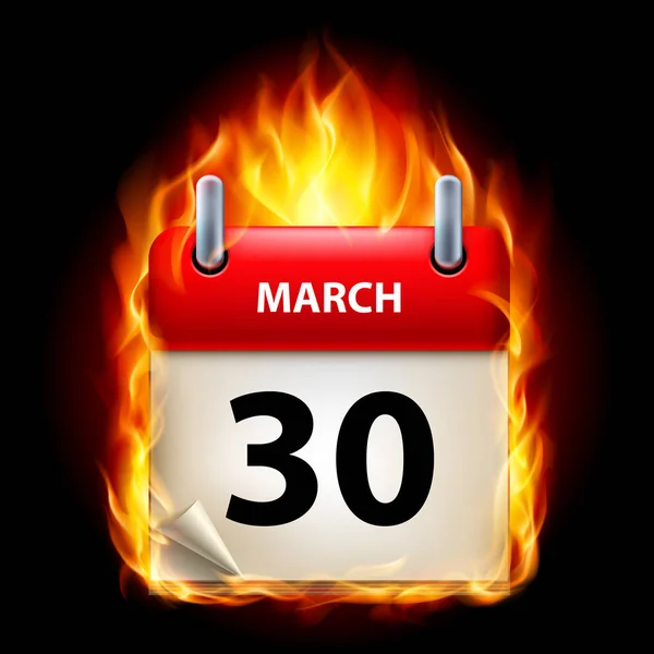 Março Calendário Burning Icon Fundo Preto — Fotografia de Stock