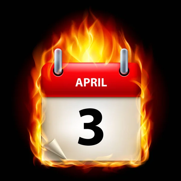 Terceiro Abril Calendário Burning Icon Fundo Preto — Fotografia de Stock