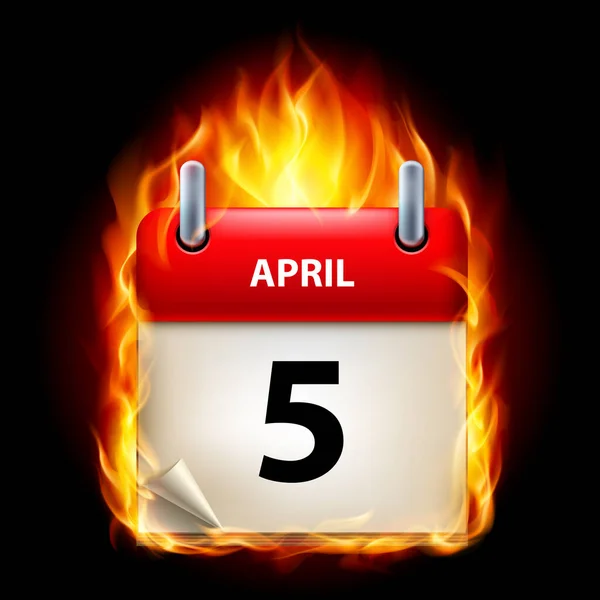 Quinto Abril Calendário Burning Icon Fundo Preto — Fotografia de Stock
