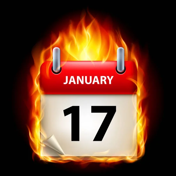 Seventeenth January Calendar Burning Icon Black Background — Stock Photo, Image
