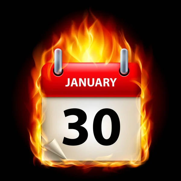 Enero Calendario Icono Ardiente Sobre Fondo Negro — Foto de Stock