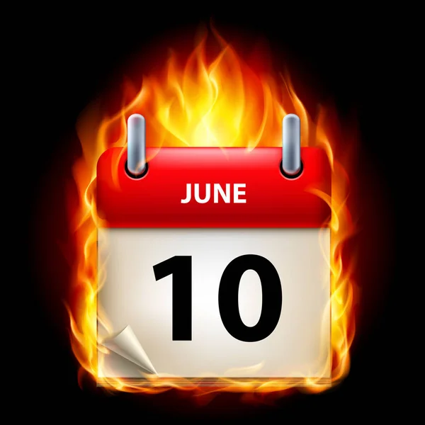 Zehnter Juni Kalender Brennende Ikone Auf Schwarzem Hintergrund — Stockfoto