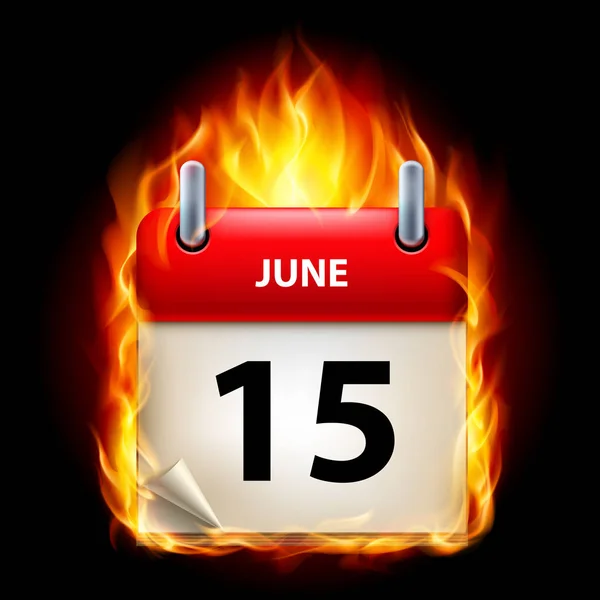 Der Fünfzehnte Juni Kalender Brennende Ikone Auf Schwarzem Hintergrund — Stockfoto