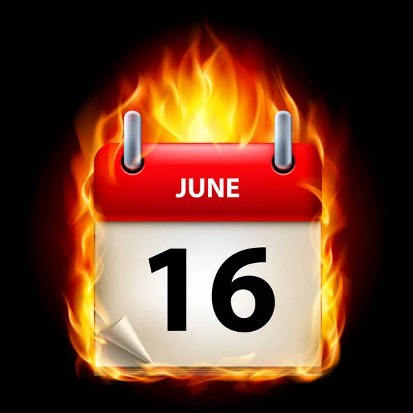 Sechzehnter Juni Kalender Brennende Ikone Auf Schwarzem Hintergrund — Stockfoto
