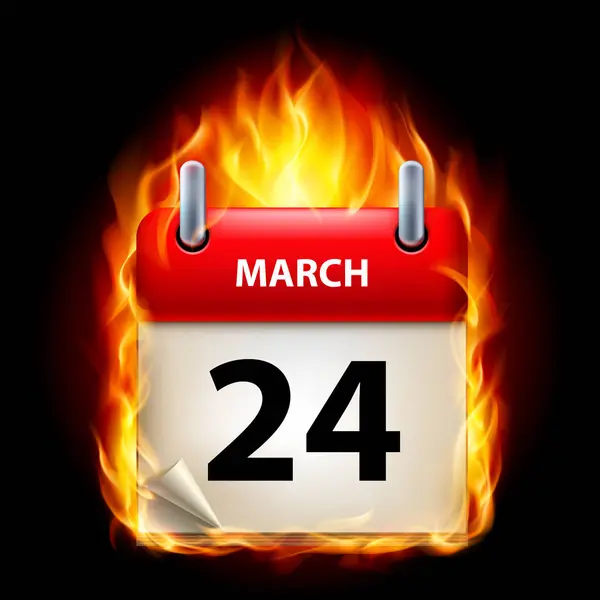 Vinte Quatro Março Calendário Ícone Ardente Fundo Preto — Fotografia de Stock