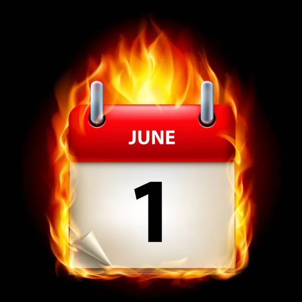 Der Erste Juni Kalender Brennende Ikone Auf Schwarzem Hintergrund — Stockfoto