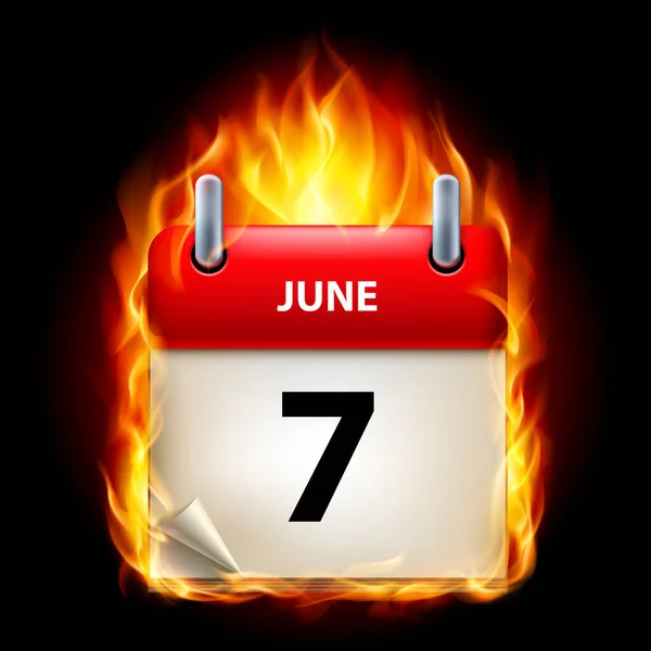 Siebter Juni Kalender Brennende Ikone Auf Schwarzem Hintergrund — Stockfoto