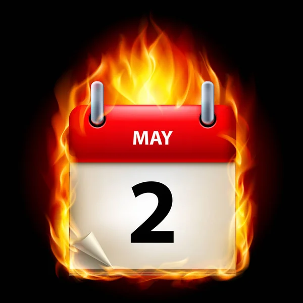 Der Zweite Mai Kalender Brennende Ikone Auf Schwarzem Hintergrund — Stockfoto