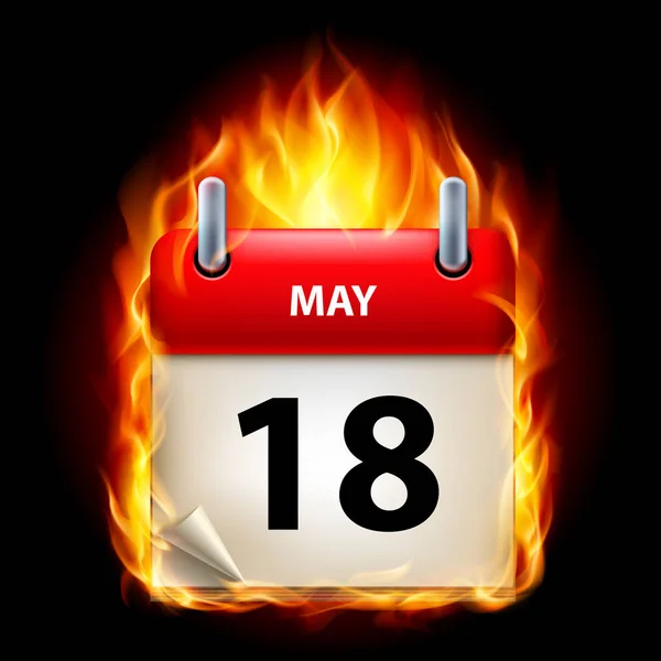 Eighteenth May Calendar Burning Icon Black Background — Stock Photo, Image