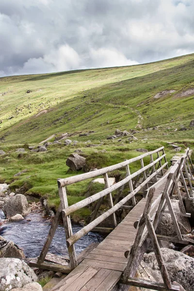 Ponte Legno Sentiero Tra Colline Intorno Alle Montagne Glendalough Wicklow — Foto Stock