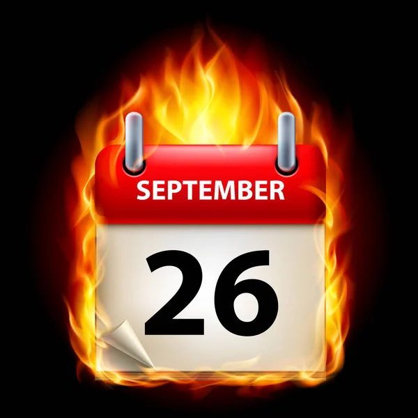 Dvacátého Šestého Září Kalendáři Vypalování Ikony Černém Pozadí — Stock fotografie