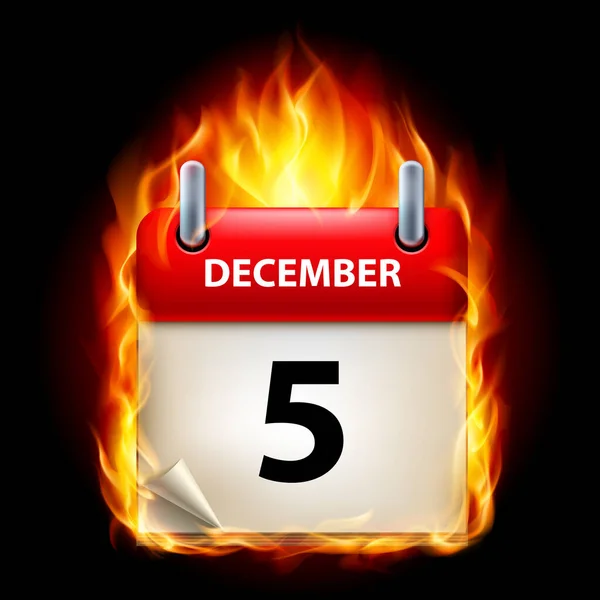 Quinto Diciembre Calendario Icono Ardiente Sobre Fondo Negro — Foto de Stock