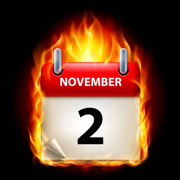 Der Zweite November Kalender Brennende Ikone Auf Schwarzem Hintergrund — Stockfoto