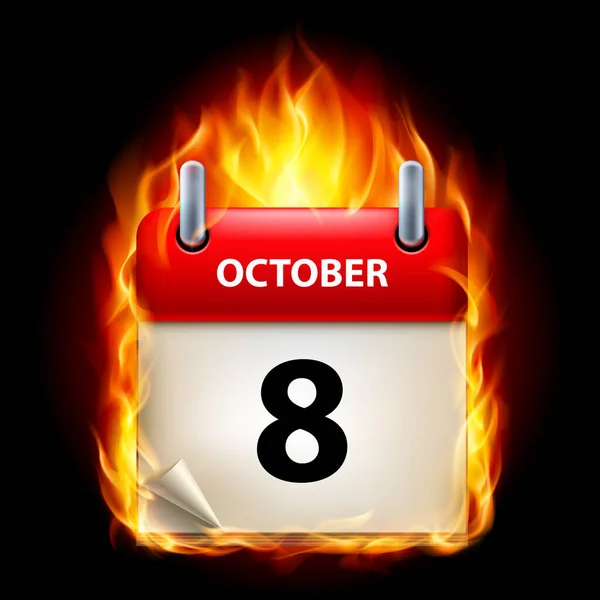 Osmého Října Kalendáři Vypalování Ikony Černém Pozadí — Stock fotografie