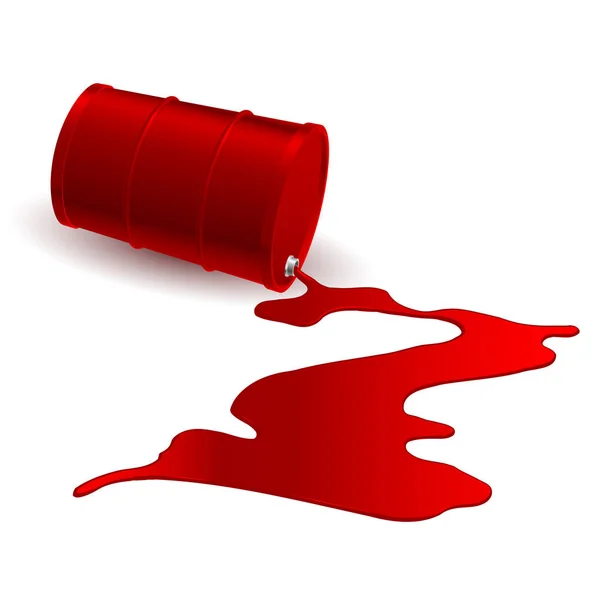有溢出红色液体的桶 关于白色的说明 — 图库照片