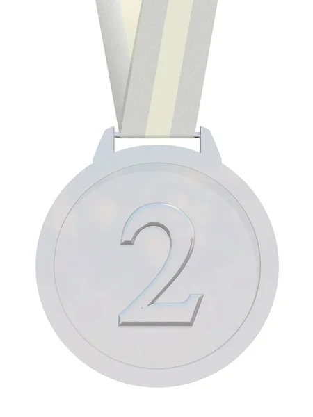 Renderização Medalha Prata Com Cinta Isolada Fundo Branco — Fotografia de Stock