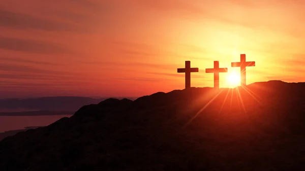 Kruisen Heuvel Bij Zonsondergang — Stockfoto