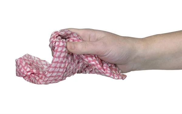 Studio Photography Hand Wiping Cleaning Cloth White Back — Stock Photo, Image