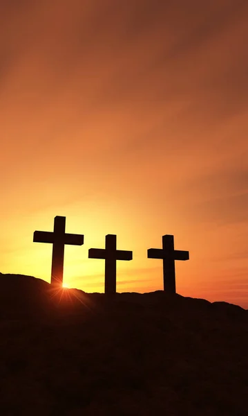 Crosses Mountain Sunset Vertical — Stock Photo, Image