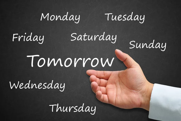 Tomorrow Written Blackboard Hand — Stock Photo, Image