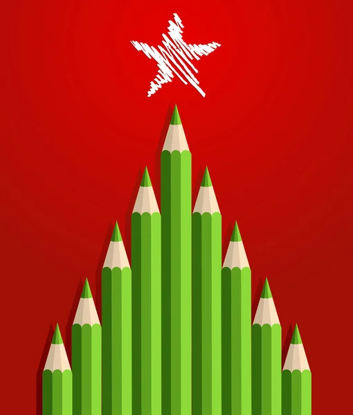 Πράσινο Χριστουγεννιάτικο Δέντρο Μολύβια Ευχετήρια Κάρτα Εικονογράφηση Διάνυσμα Layered Για — Φωτογραφία Αρχείου