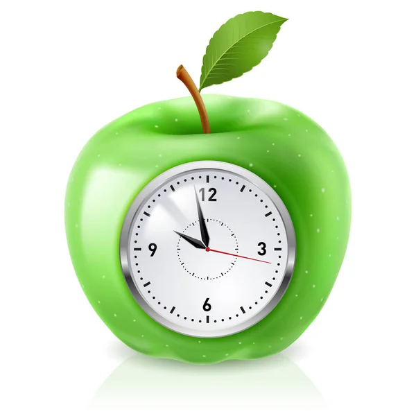 Realistische Groene Appel Klok Illustratie Wit — Stockfoto