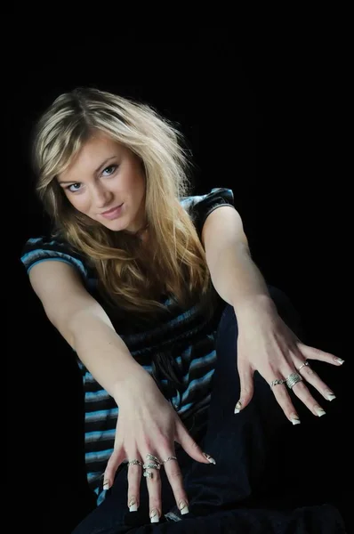 Young Person Teenage Girl Showing Hands Rings Gel Nails Isolated — Stock Photo, Image