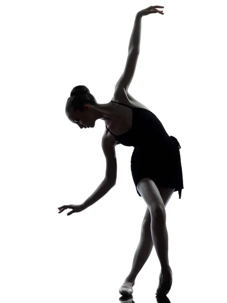 Одна Кавказская Молодая Балерина Балерина Разминающаяся Силуэт Студии Белом Фоне — стоковое фото