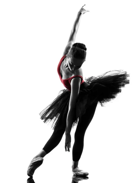 Caucasiano Jovem Bailarina Bailarina Bailarina Dançando Com Tutu Estúdio Silhueta — Fotografia de Stock